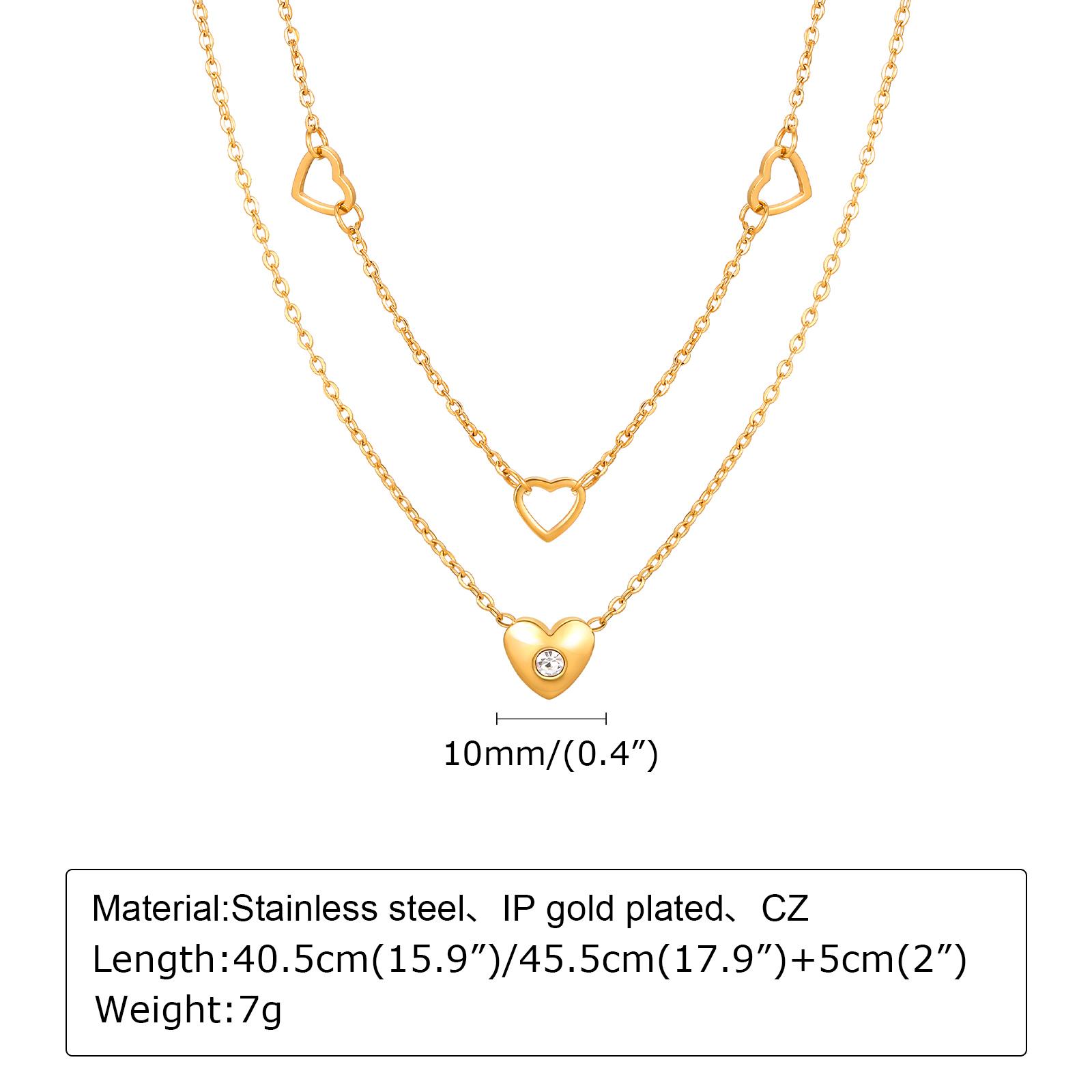 

Stainless Steel Flat Cross Chain Zircon Heart Double Layer Necklace,Personalized Stacking Design Necklace,Valentine s Day Gift