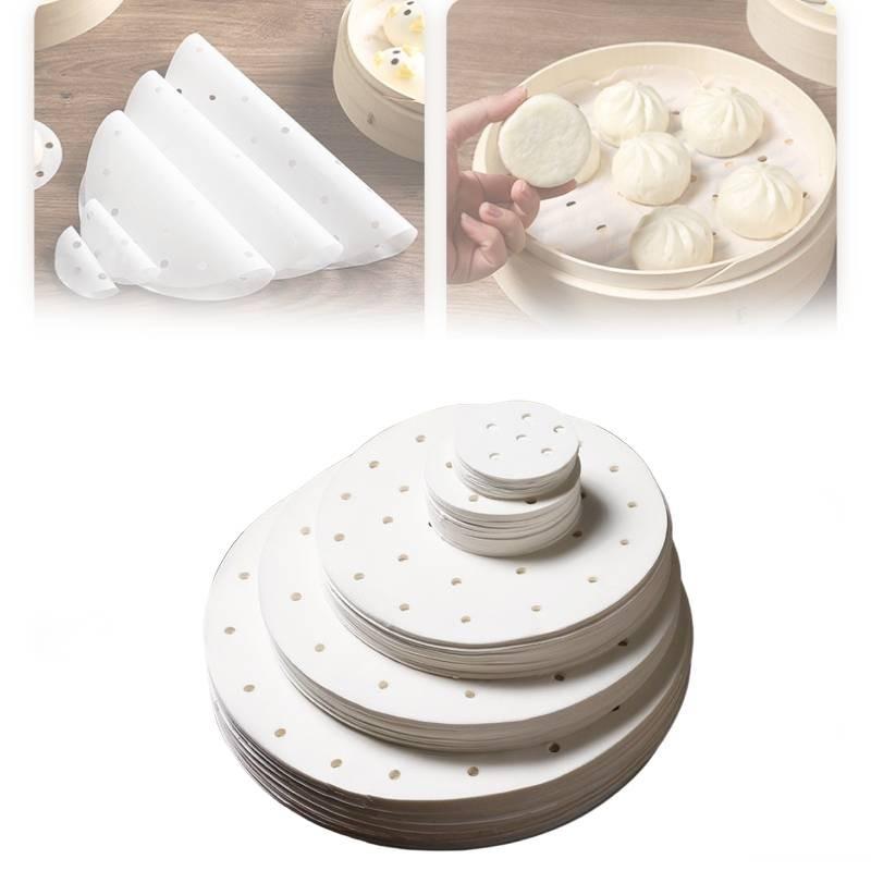Disposable 100pcs Perforated Bamboo Steamer Liner Round Non Stick Paper Fryer