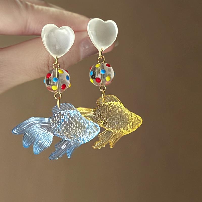 Ice quenched blue flower artificial crystal fringed earrings Cool wind temperament stud earrings Internet celebrity earrings