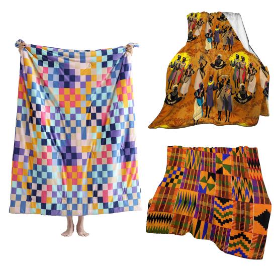 Flannel Kente Blanket African Tribal Ethnic Print Throw Blanket Geometric Colorful Cozy Blanket for Men Women Kids Home Couch Bed Decor
