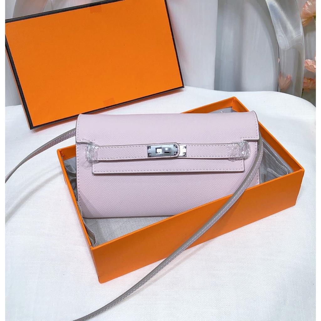 Neue Kelly-Geldbörse aus Rindsleder erster Schicht, Damenhandtasche aus echtem Leder, Handflächenmuster, lange Clutch-Tasche, Umhänge-Umhängetasche.