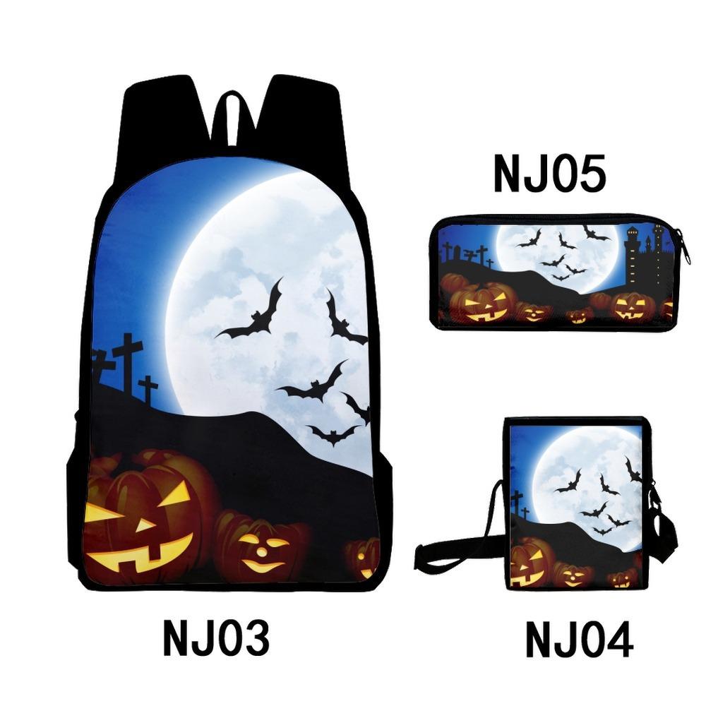 Classic Novelty Cool Halloween 3D Printed 3pcs/Set Pupil School Bags Laptop Daypack Backpack Inclined Shoulder Bag Pencil Case