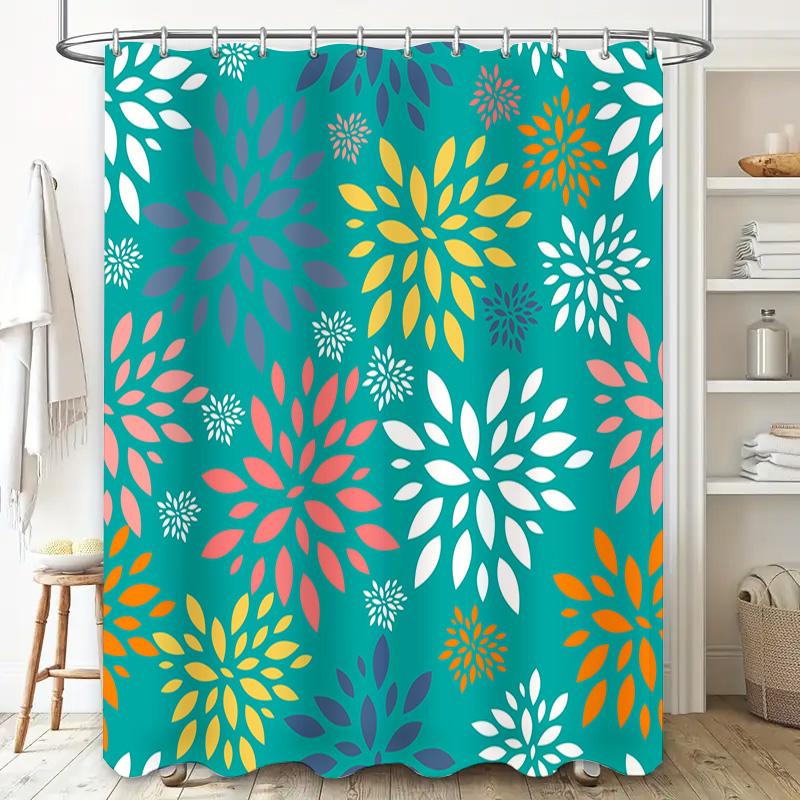 Colorful Floral Shower Curtain Home Decor Bathroom Accessory Blue Green Orange Yellow Purple White Petal Design Pattern Watercol