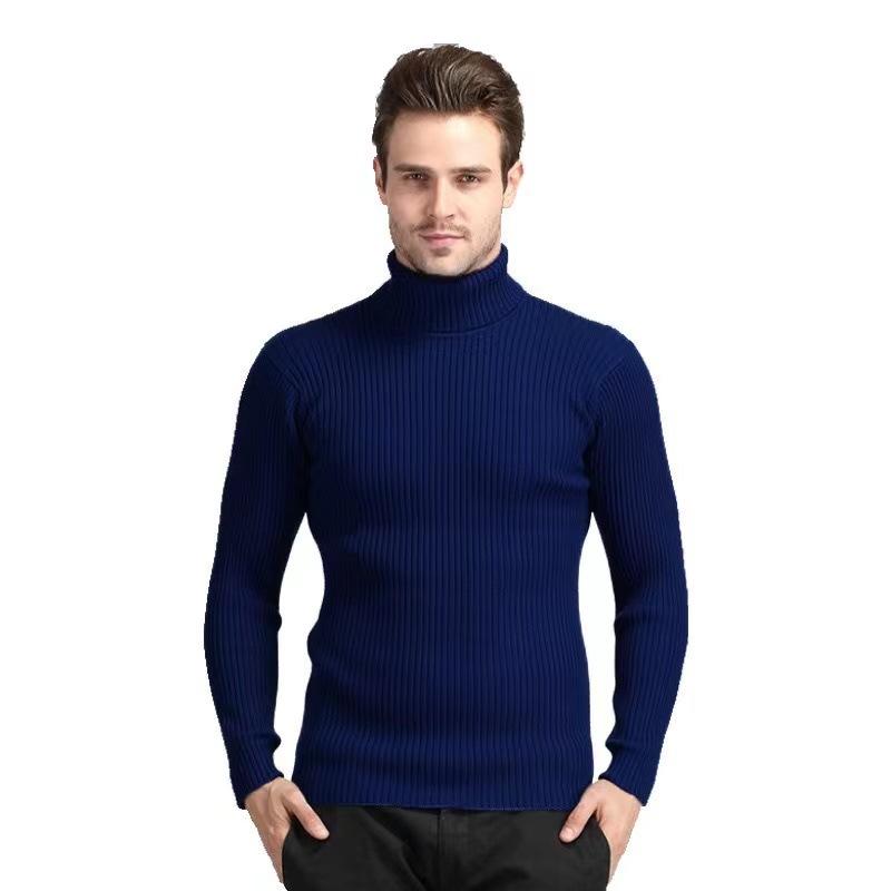 Men's High Neck Sweater Pullover Knitted Warm Casual Men Clothing Knitted Sweater Men