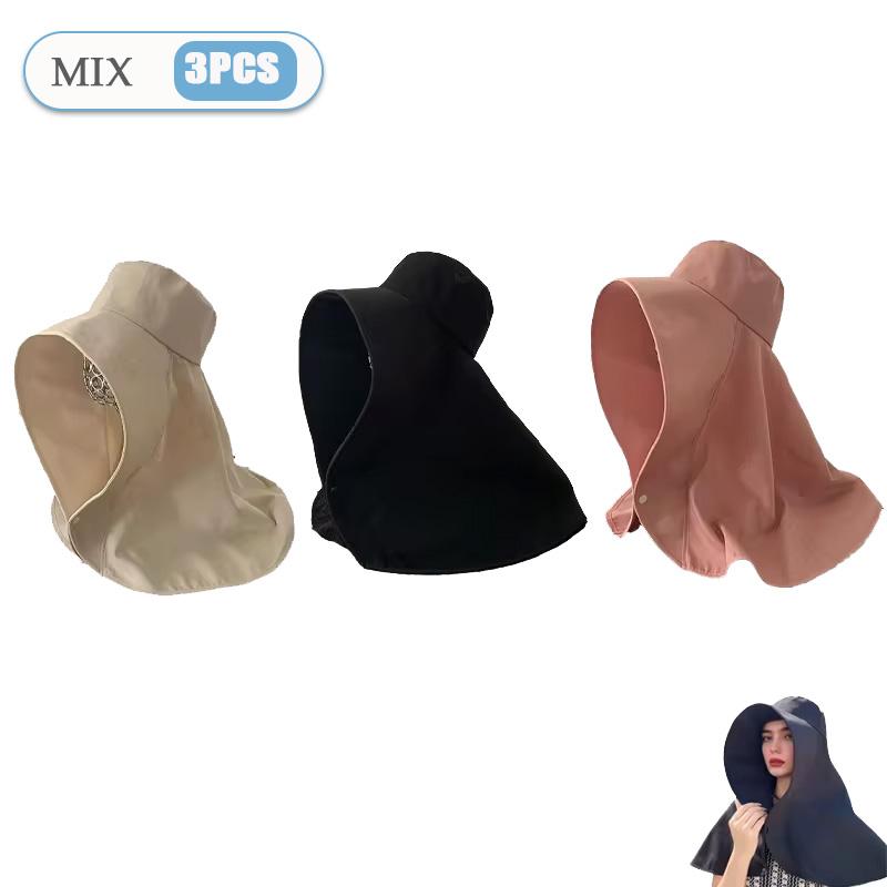 Summer Solid Color Women Cap Outdoor Uv Anti Neck Protection Sun Visors Hat Fishing Hiking Big Brim Shawl Sunscreen Ponytail Cap