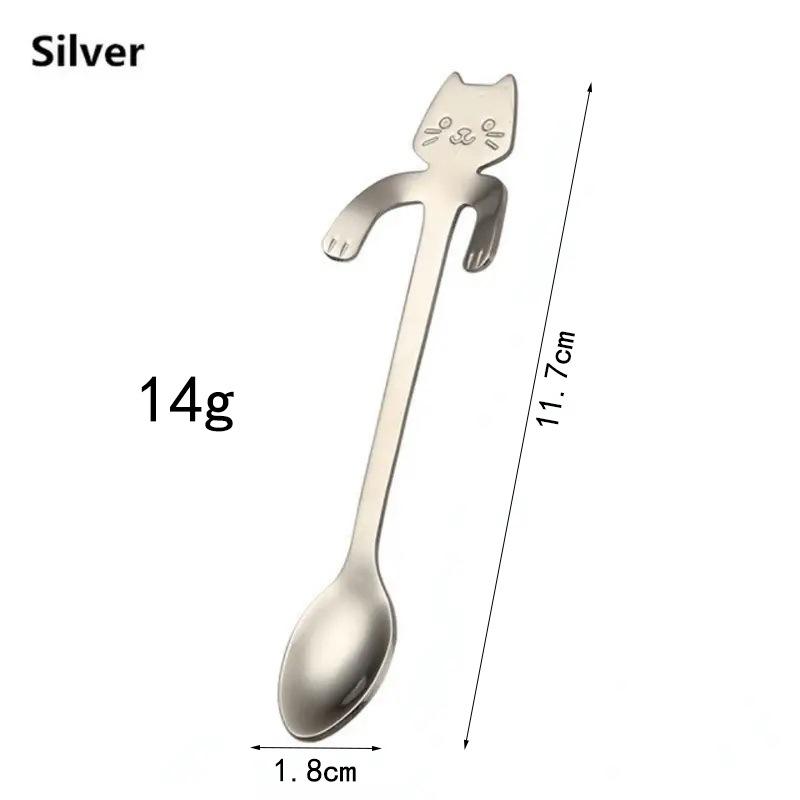 

304 Stainless Steel Coffee Spoon Cat-shaped Hanging Spoon for Cafes & Home Use Cup-hook Design Cute Kitty Spoon Eco-friendly