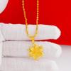 Gold-Plated Brass Lily Pendant Necklace with Vietnamese Sand Gold Water Wave Design