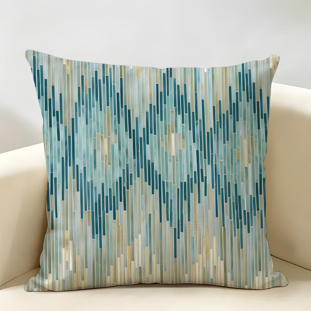 Nordic-Inspired Green Geometric Style Cushion Cover Natural Linen Organic Fabric Printing Breathable Perfect For Home Decor