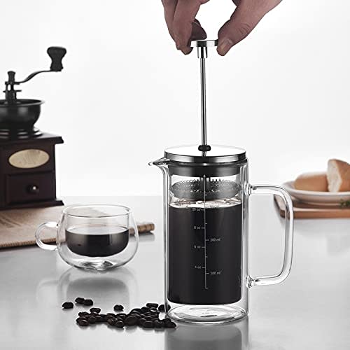 Bainiao Double-Layer High Borosilicate Glass Pressed French Coffee Pot with Filter and Scale