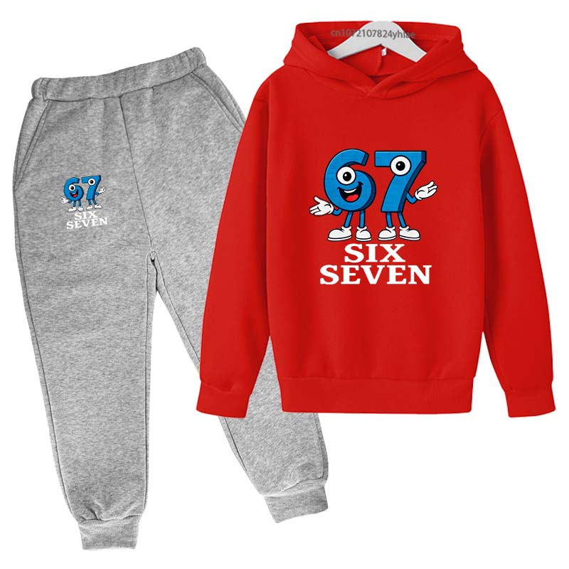 Six Seven Funny Number Print Kids Spring Autumn Casual 2pcs Hoodie+Pants Tracksuits 2-13 Years Boys Girls Daily Outfits Clothes