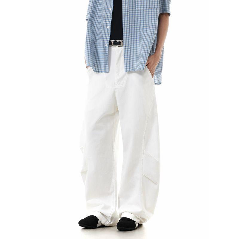 Men's American Retro Pleated Design Scimitar Jeans 2025 Summer New Style Unisex Loose Wide-Leg Pants Trendy