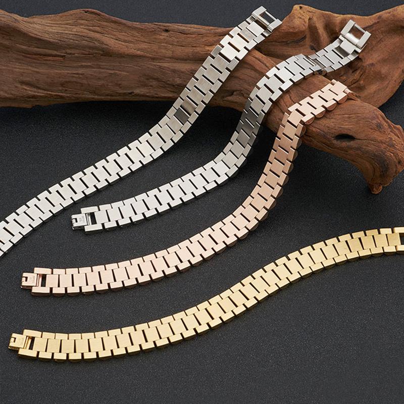 15 MM Breite 8/9 Zoll Lange Uhr Kette Stil Armband Mann Armband Für Männer Gold Farbe Edelstahl Jungen Schmuck Zubehör