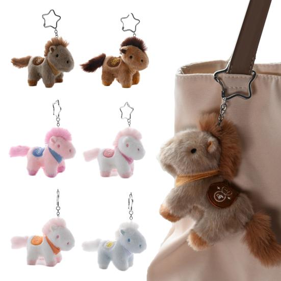 Lifelike Pony Keychain Plush Toy Cute Pony Keyring Mini Animal Pendant Lightweight Good Luck Mascot Gift for Kids Friends