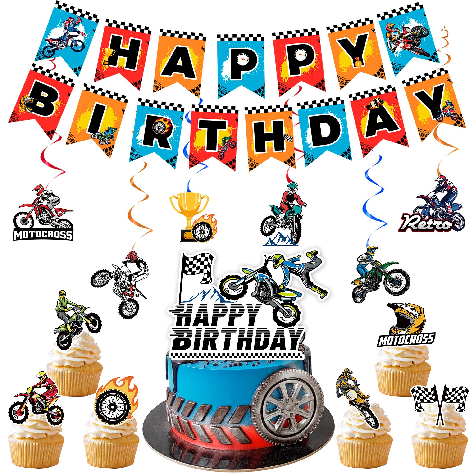 

Украшения для дня рождения в стиле мотоцикла, 20 шт., принадлежности для вечеринки, баннер с днем рождения мотоцикла, подвесные спирали для вечеринки мотокросса