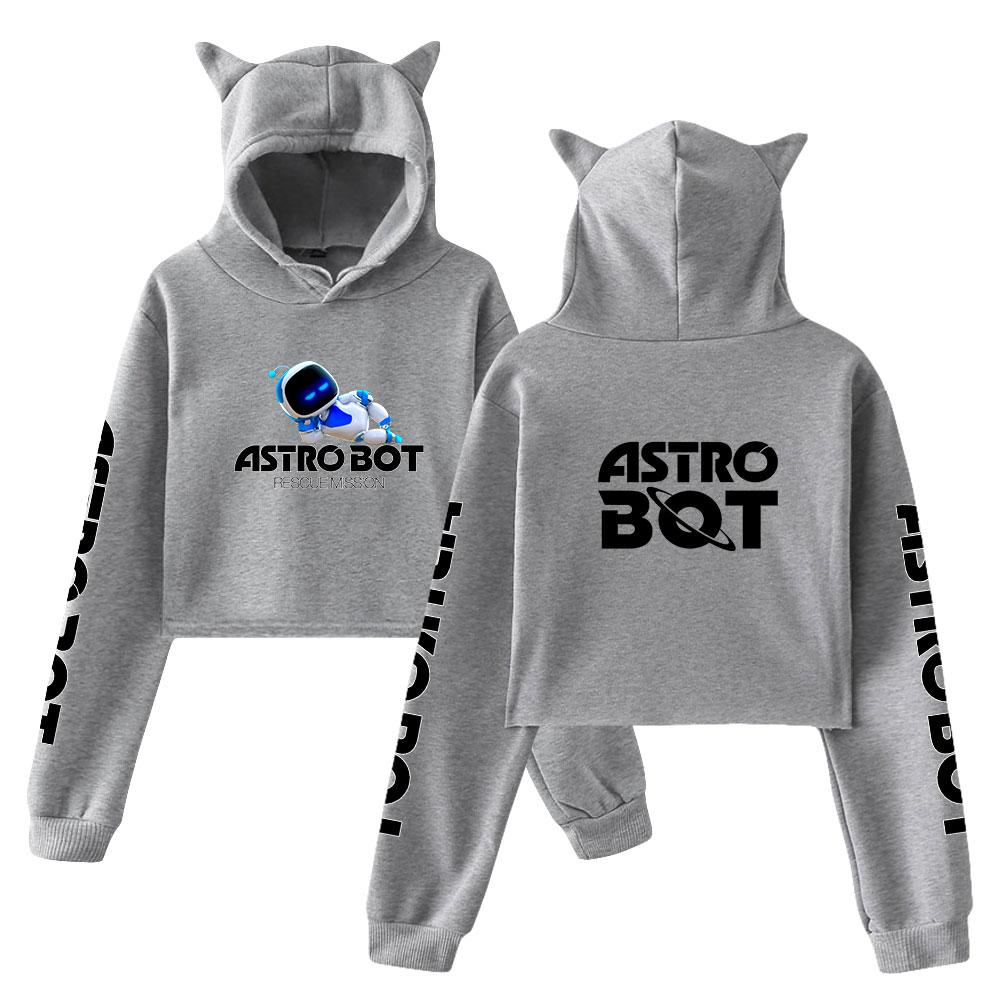 Streetwear Women Sexy Astro Bot Print Cropped Sweatshirts Oversize Loose Pullovers Spring Korean Casual Tops