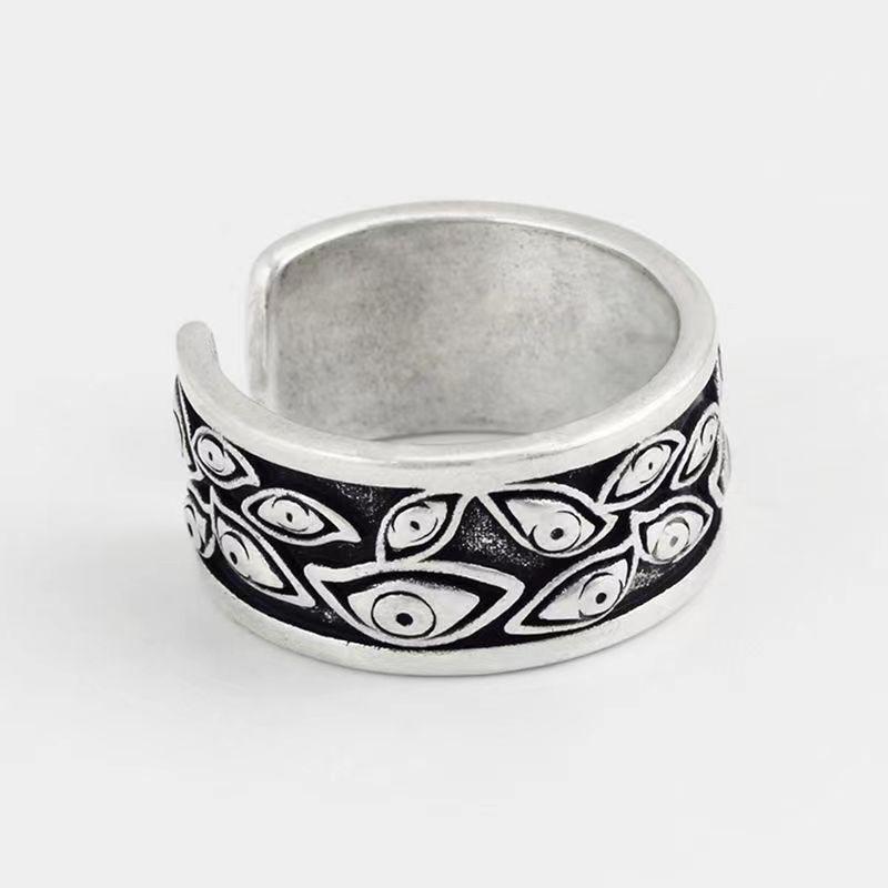 Retro Teufelsaugen Ring für Männer Silberfarbe Punk Gothic Verstellbarer Manschettenring Rock HipHop Handgefertigter Schmuck Zubehör Männergeschenk