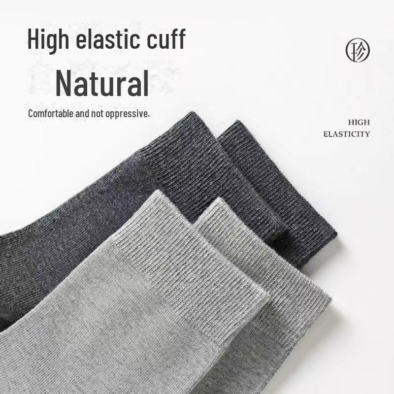 Men's Versatile Black Mid-Tube Socks - Solid Color, Deodorant, Sweat-Absorbent, Ideal for Spring, Autumn, and Summer.