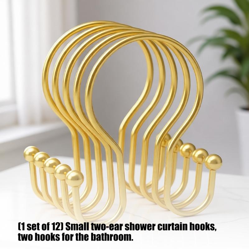 Pack of 12 Sturdy Iron Double Hook Hangers Iron Texture Suitable for Bathroom Curtain and Home Organization