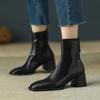 Fashion Women's new autumn square toe genuine leather cowhide calf metal rivet zipper high heel plus small size Chelsea short boots