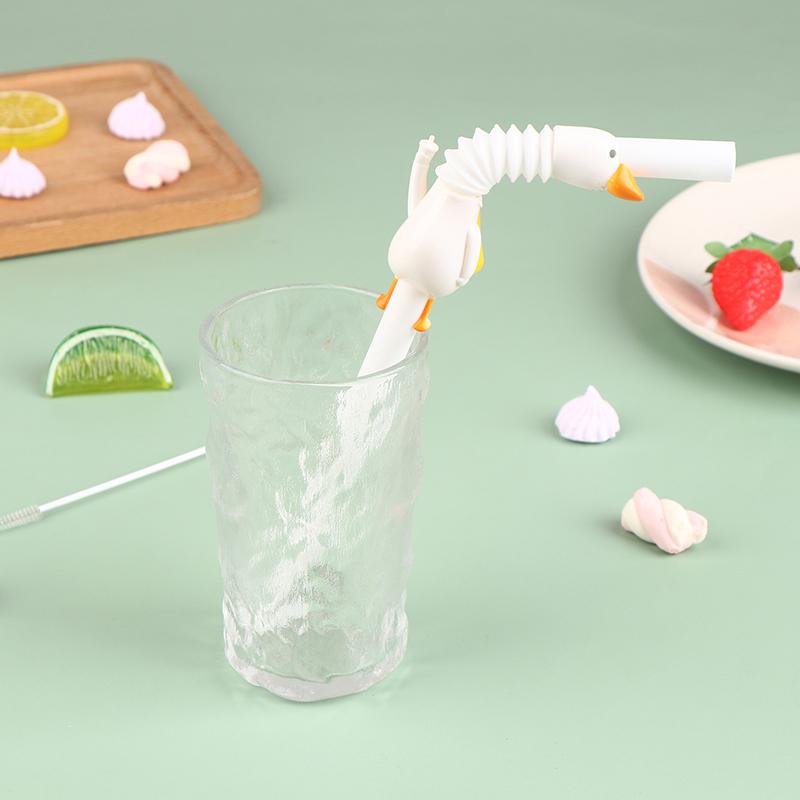 1Pc  Animal Long Goose Straw With Brushes Reusable Large Diameter Drinking Straw Curved Straws Thick Tube Shape Straws