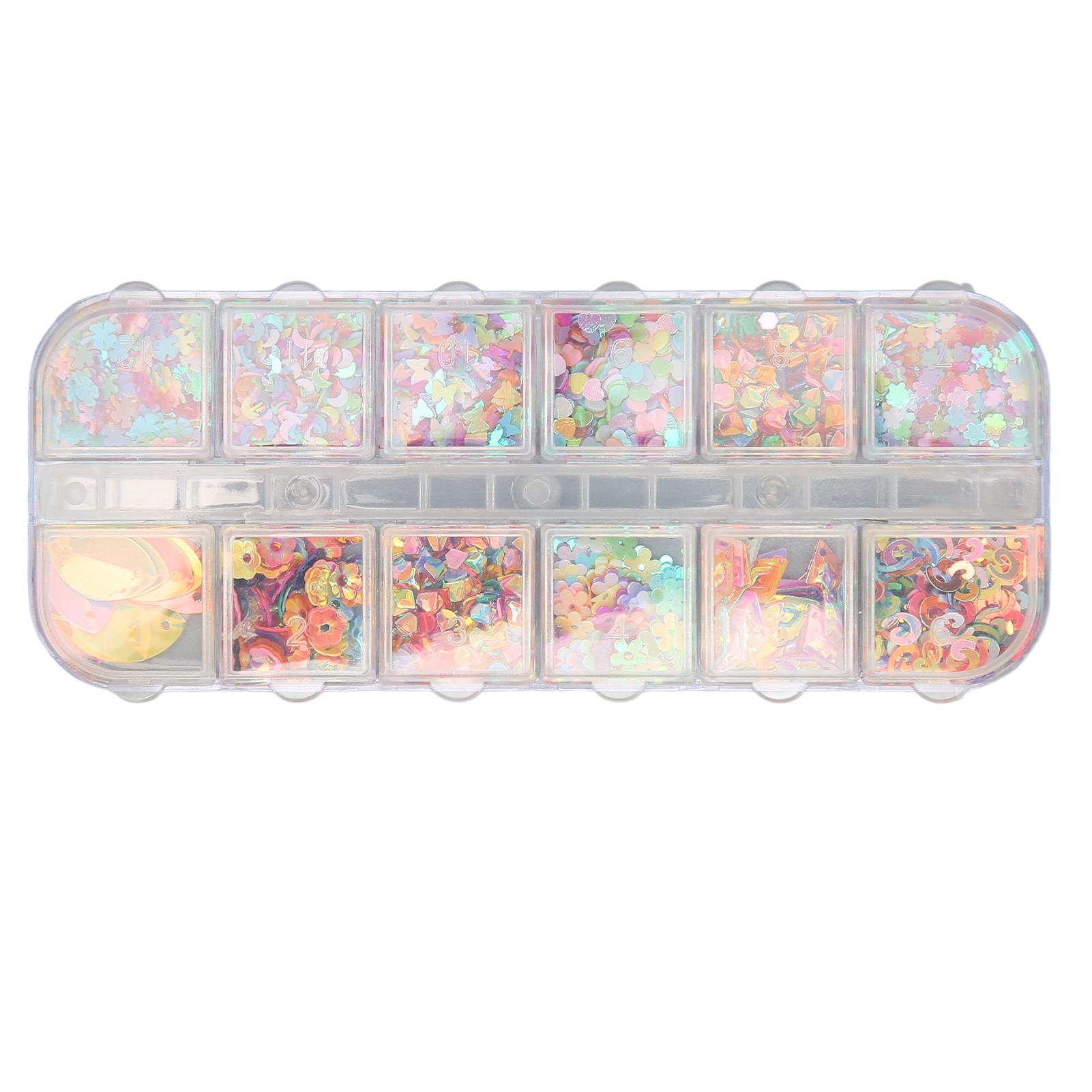 

12 Grids Color Sequins 4Pcs Nail Glitter Flakes DIY Decals Confetti Art Glitter Sequins
