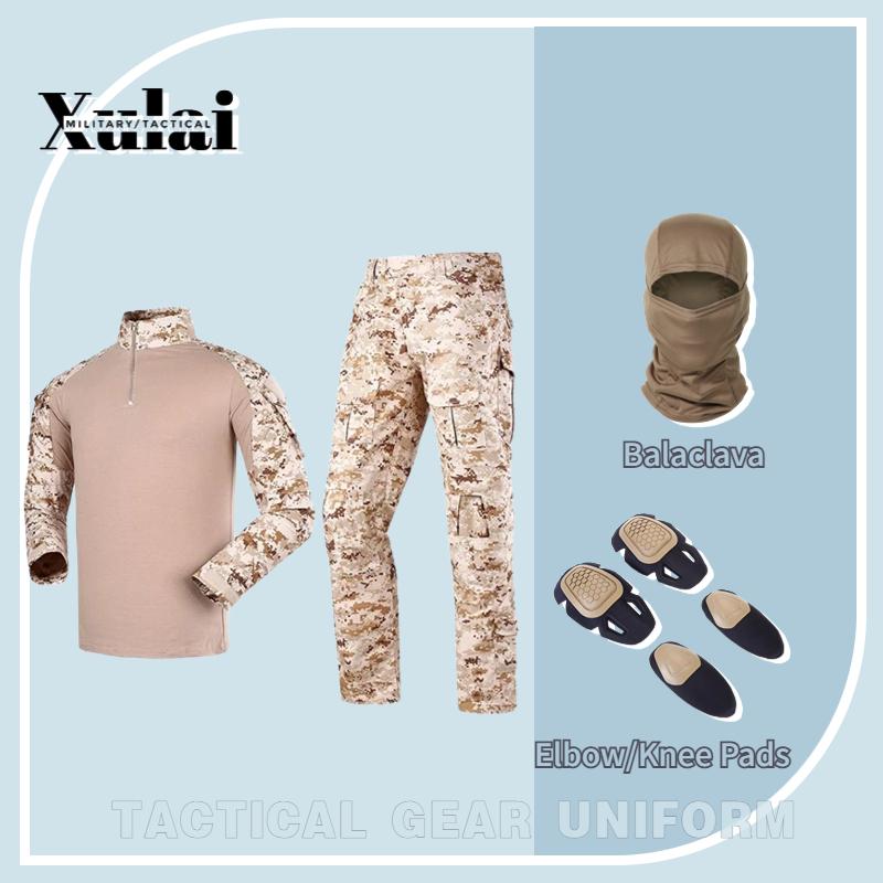 Long Sleeve Combat Shirt Tactical Clothing Men Cargo Pants With Balaclava Knee Pads