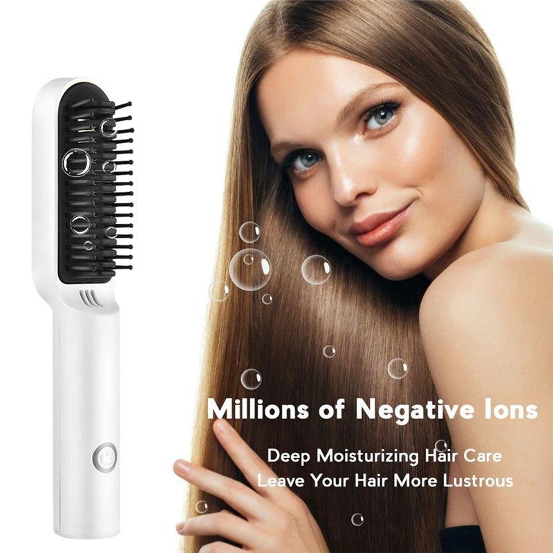 Beauty Wireless Hair Straightener Professional USB Hot Comb Quick Hair Heated Electric Straightening Curling Styling Tool,B