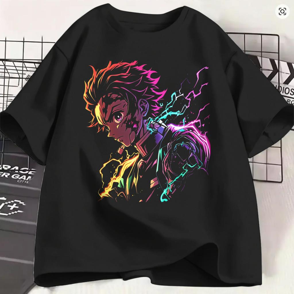 Unisexs Kamado Tanjiro T Shirt Demon Slayered Pure Cotton Tops Casual Short Sleeve Crew Neck Tees Summer Tshirts