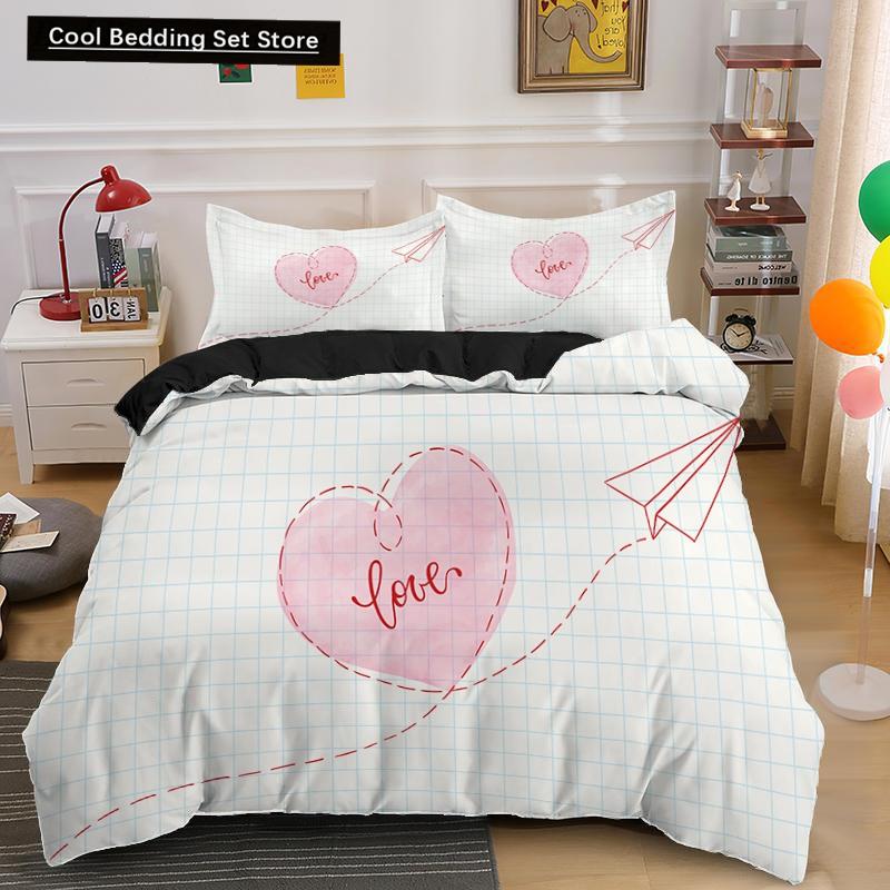 Lover Couple Bed Duvet Cover Set Valentine's Day Gift Heart Shape Bedding Set King Queen Double 2/3pcs Polyester Comforter Cover