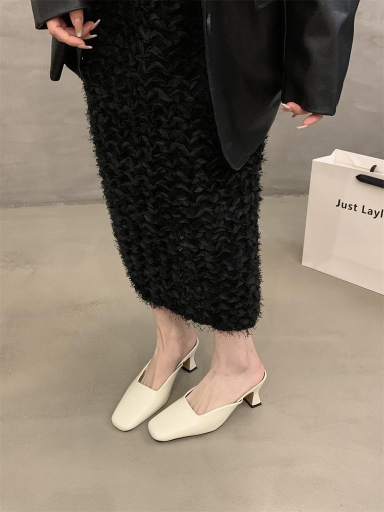 Temperament high-heeled bag head half slippers outer wear women's shoes spring and summer 2025 new thick heel not tired feet shallow mouth slippers