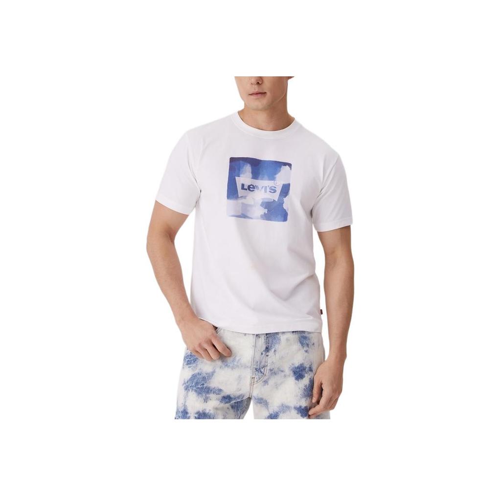 Levis Casual Comfortable Letter Print Ribbed Crew Neck Short Sleeve T-Shirt Men Tops White 002X9-0000