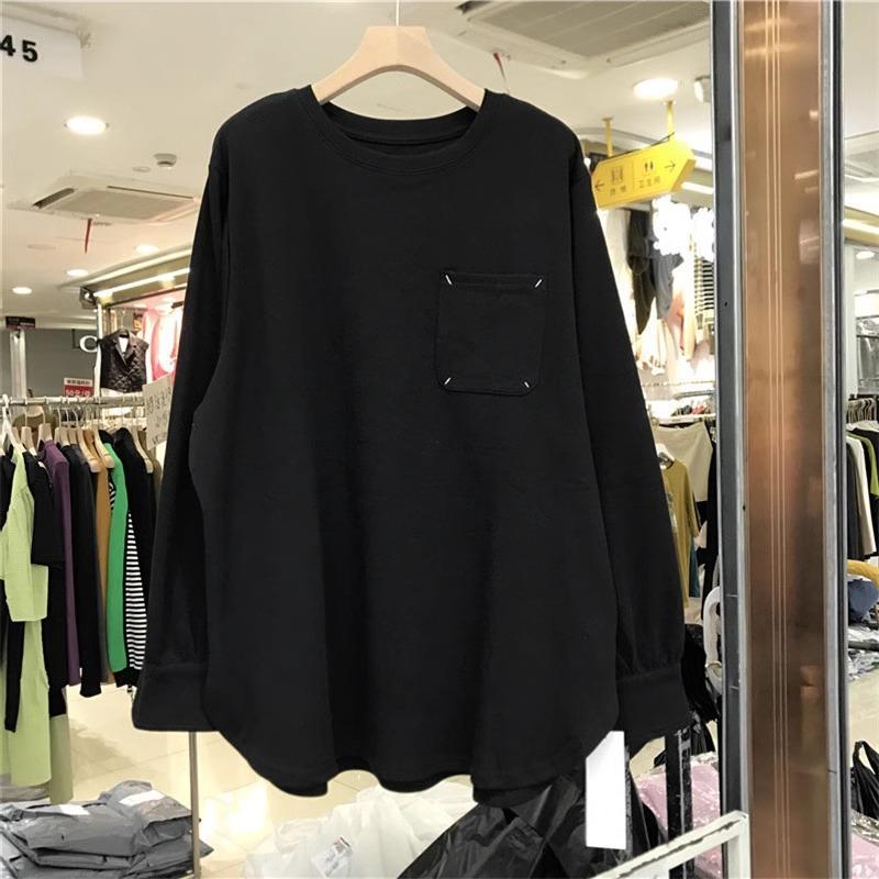 The Mid-length Bottoming Shirt for Women with Spring and Autumn Pair of Barbie Pants White Sweatshirt Loose Large Version Long-sleeved T-shirt