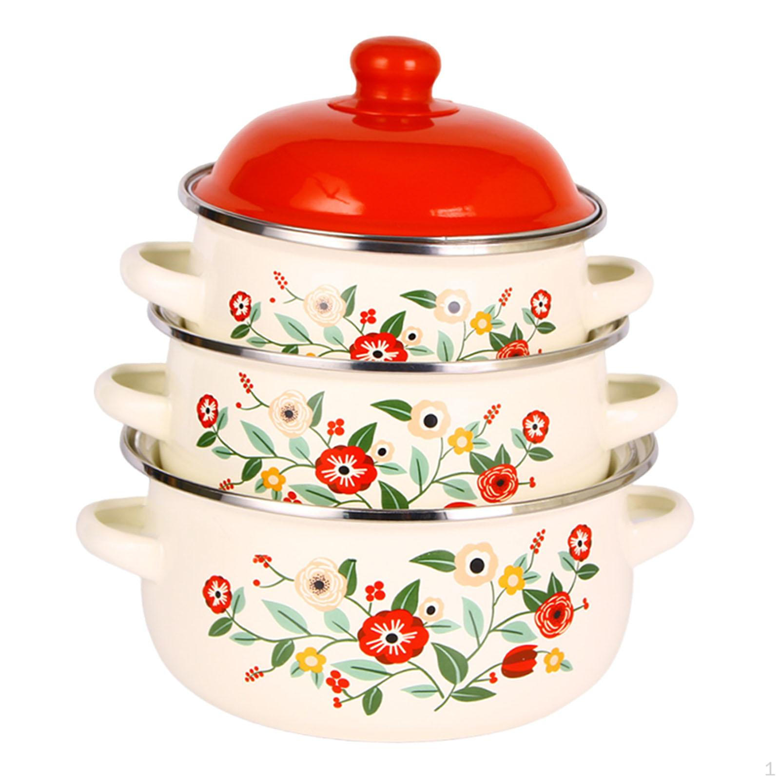 

3 эмалированные кастрюли с крышками, для медленного приготовления, антипригарные, для индукционных и газовых плит красный