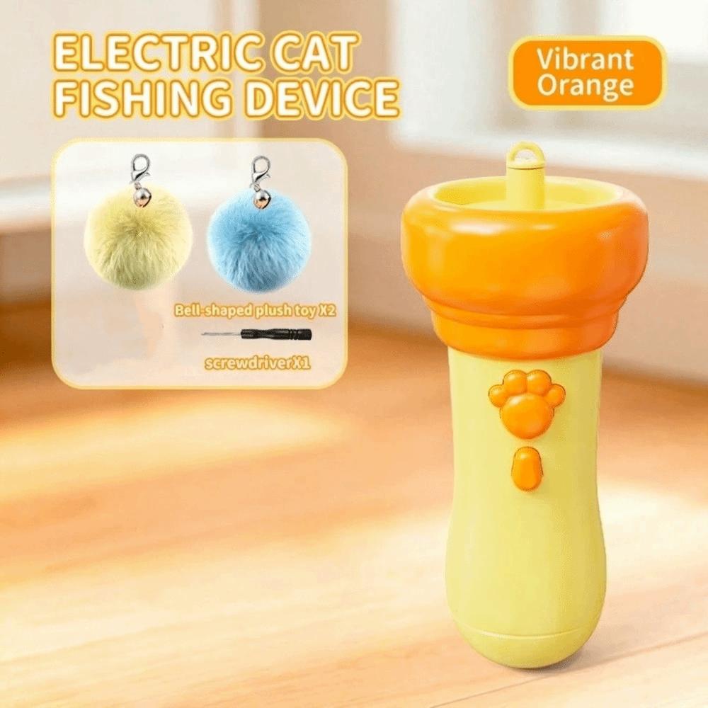 Retractable Rope Cat Teaser Wand Automatic Electric Cat Teaser Pom-Pom Ball Toy Entertainment