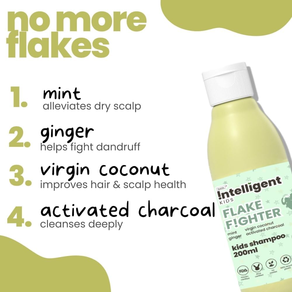 Szampon przeciwłupieżowy TuCo Kids z golterią, miętą i węglem aktywowanym | pH 5.5, wegański i bez łez | Wiek 2-5, 4-10, 10-15 lat | 200 ml