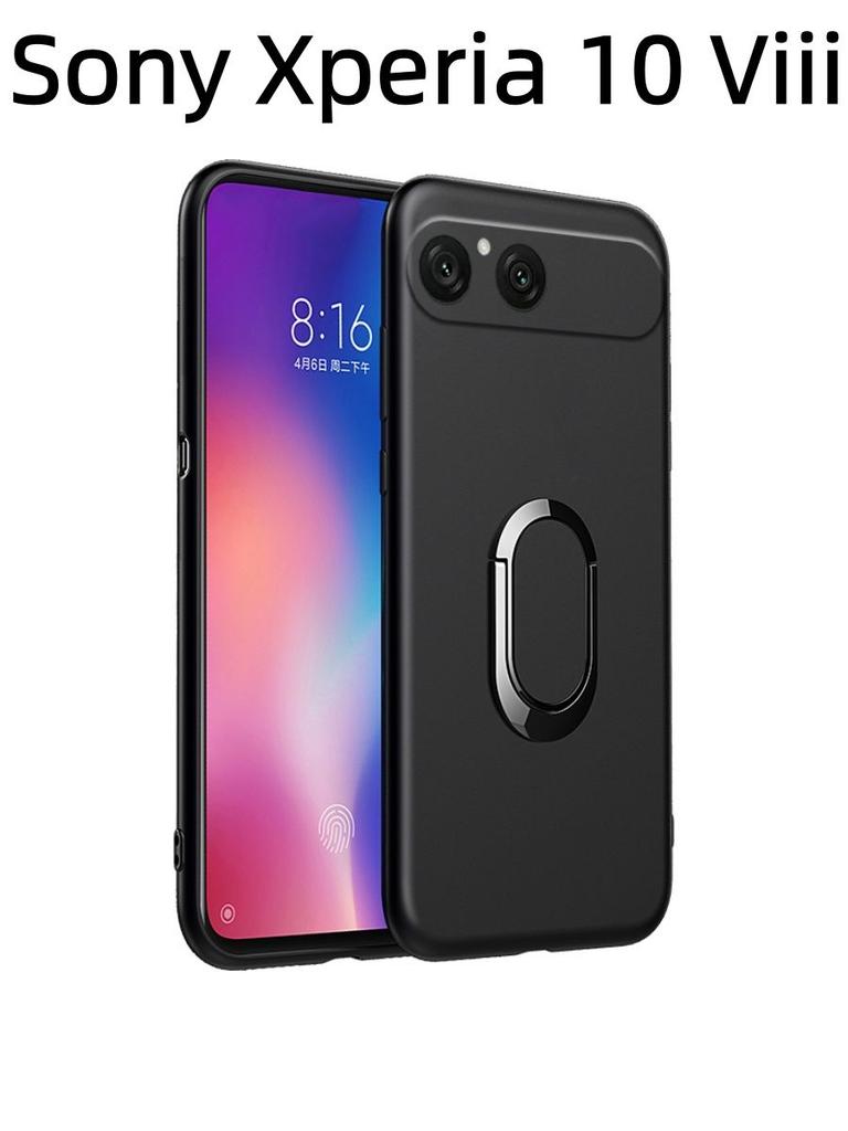 For Sony Xperia 10 Viii Case Finger Metal Ring Kickstand Phone Case Car Holder Matte Soft Silicone Housing