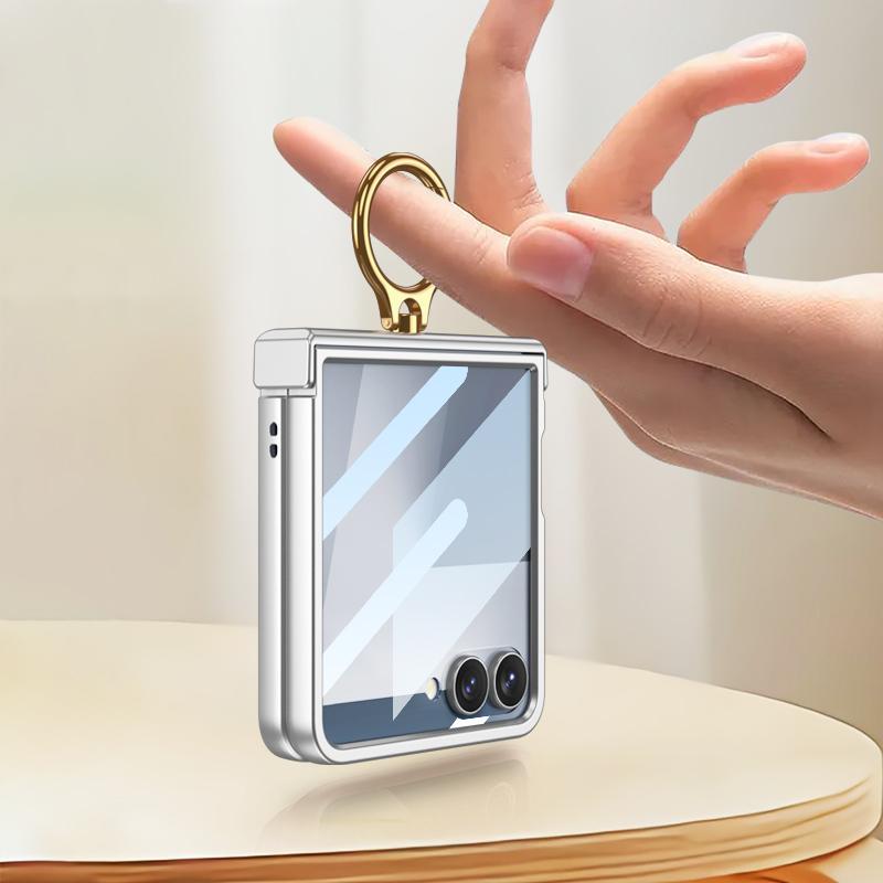 For Z Flip7 Phone Case Screen Protector 2in1 Ring Holder Cover For Samsung Galaxy Z Flip 7 Zflip7 Luxury Pivot Hinge Slim Shell