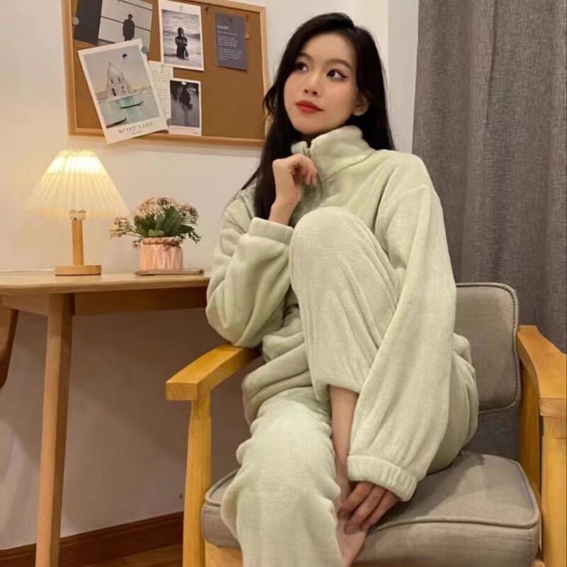OEING Women's Thickened Warm Zipper Loungewear Set