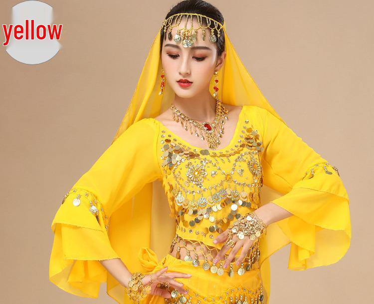 Costum Dans din Buric pentru Femei - Set Etnic de Performanță cu Fustă cu Mâneci Clopot