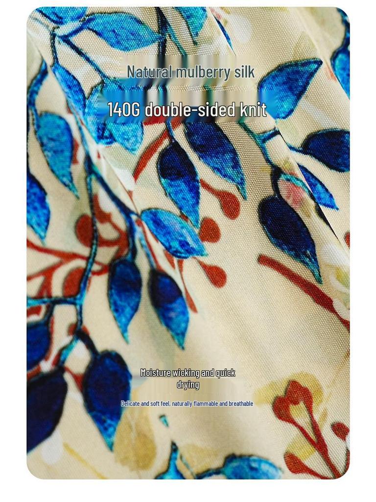 Damska długa sukienka z jedwabiu morwowego z dekoltem w serek – Dopasowana w talii, z rękawem do połowy, Wygodna