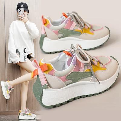 Fashion New Dad Shoe Women's 2025 Summer Autumn Height Increase Casual Breathable Thick Bottom Color Matching Travel Shoes