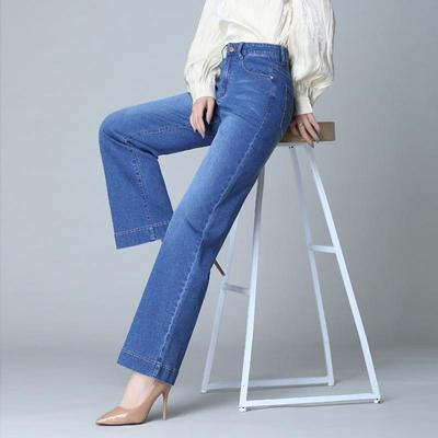 Primavera outono cintura alta calça jeans feminina cintura solta denim casual feminino plus size em linha reta calças compridas