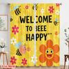 2pcs 2D flat printing Window Curtains Welcome Bee Happy Flowers Polyester Without Electricity Party Decorations for room decor
