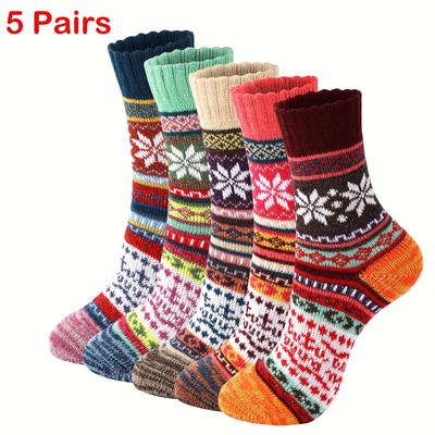 5 Paar Wollsocken Vintage Winter Warme Wollsocken für Damen Weiche Kuschelsocken Dicke Stiefelsocken für Damen