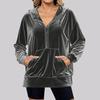Women's Solid Color Hooded Loose Long Sleeved Zipper Pocket Gold Velvet Top Sweatshirt