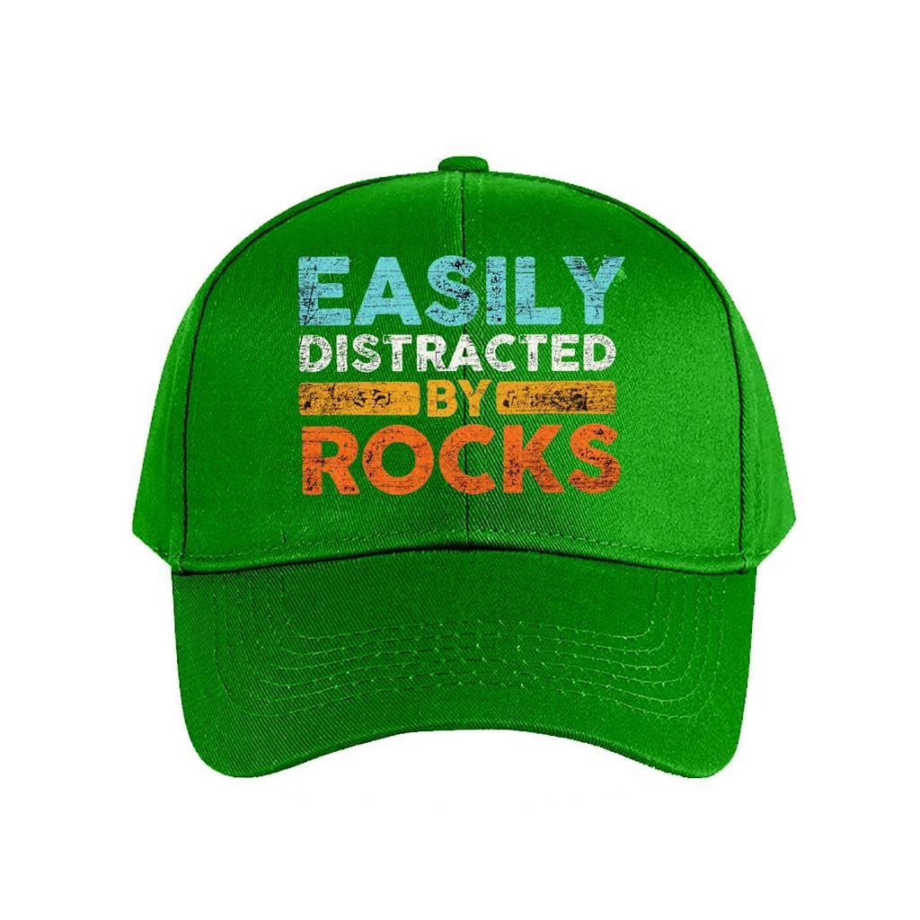 Easily Distracted By Rocks Geology Quote Graphic Baseball Cap Fashion Unisex Sunhat Womens Outdoor Sports