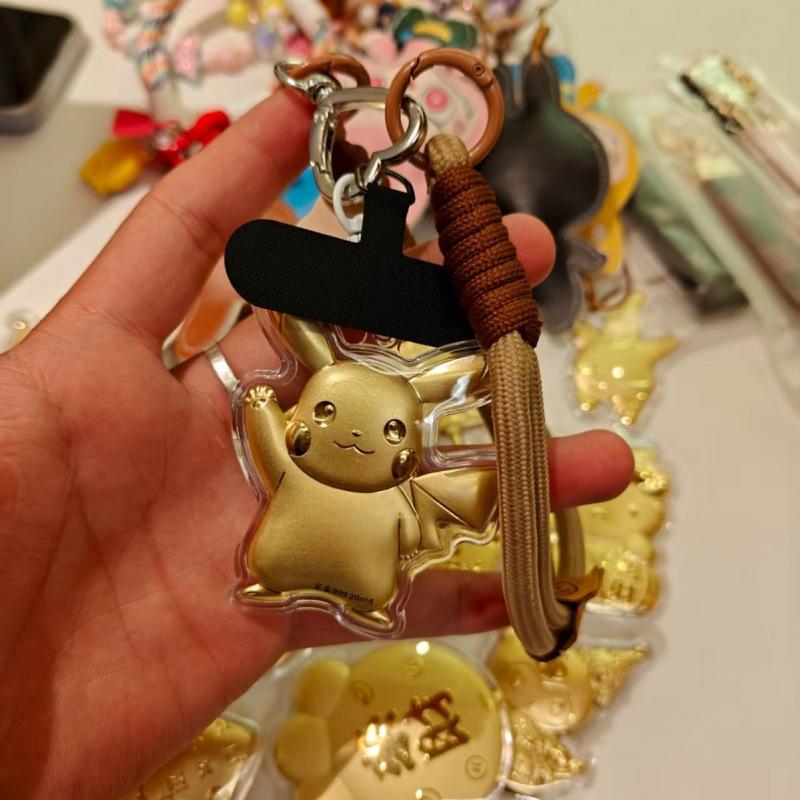 

Gold Pikachu Pendant Cartoon Lanyard Keychain for Kids Backpack & Car Charm Gold Foil (No Gold)