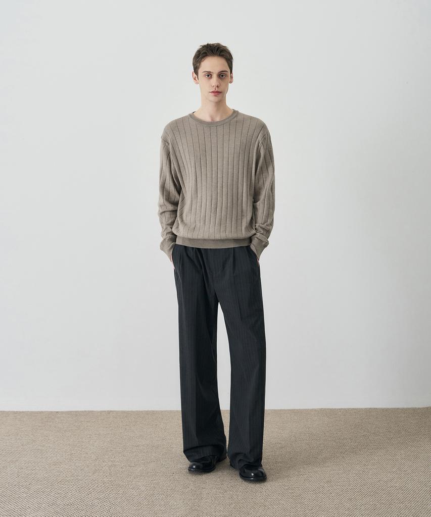 DRAW FIT Wool Supple Ribbed Round Knit [3 Colors]