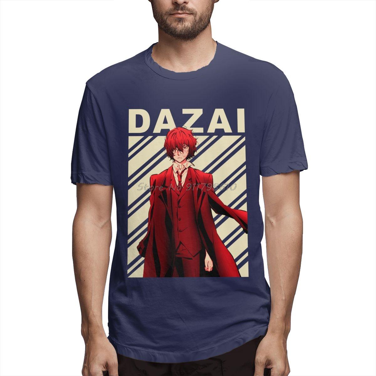

Винтажная аниме-футболка Dazai Osamu Bungou Stray Dogs для мужчин, хлопковые футболки, уличная одежда Харадзюку, с коротким рукавом, на заказ для мужчин 4XL