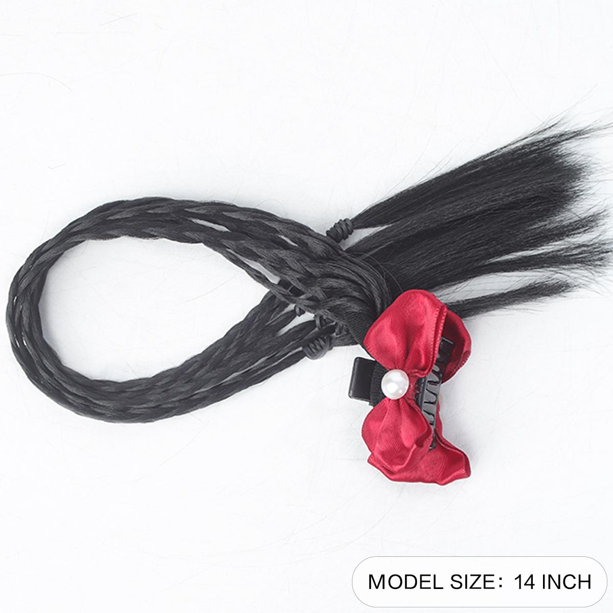 

14-дюймовый милый красный бант плетеный парик для детей праздничные аксессуары для волос для девочек со съемной лентой для наращивания волос в виде конского хвоста